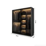 Tủ quần áo Cánh Mở Gỗ kết hợp Khung nhôm Kính màu 160x200 TQA15.1 - Graphite