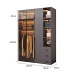 Tủ quần áo Cánh Mở Gỗ kết hợp Khung nhôm Kính màu 160x240 TQA14.6 - Graphite