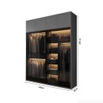 Tủ quần áo Cánh Mở Gỗ kết hợp Khung nhôm Kính màu 160x240 TQA15.4 - Graphite