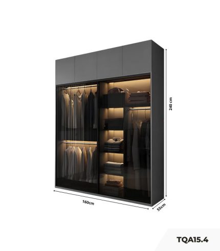 Tủ quần áo Cánh Mở Gỗ kết hợp Khung nhôm Kính màu 160x240 TQA15.4 - Graphite