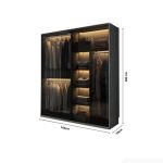 Tủ quần áo Cánh Mở Gỗ kết hợp Khung nhôm Kính màu 160x240 TQA15.4 - Graphite