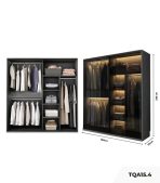 Tủ quần áo Cánh Mở Gỗ kết hợp Khung nhôm Kính màu 160x240 TQA15.4 - Graphite