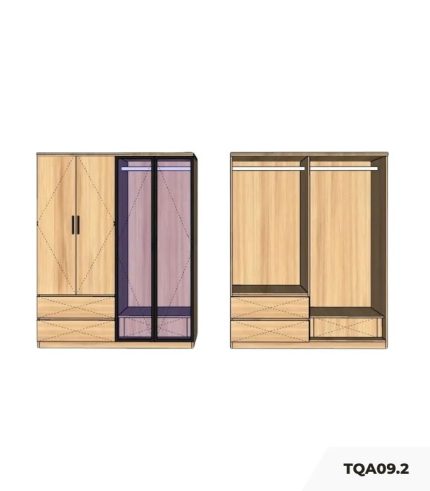 Tủ quần áo Cánh Mở Gỗ kết hợp Khung nhôm Kính màu 180x200 TQA09.2 - Walnut