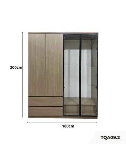 Tủ quần áo Cánh Mở Gỗ kết hợp Khung nhôm Kính màu 180x200 TQA09.2 - Walnut