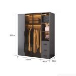 Tủ quần áo Cánh Mở Gỗ kết hợp Khung nhôm Kính màu 180x200 TQA14.3 - Graphite