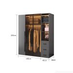 Tủ quần áo Cánh Mở Gỗ kết hợp Khung nhôm Kính màu 180x200 TQA14.3 - Graphite