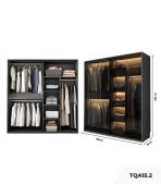 Tủ quần áo Cánh Mở Gỗ kết hợp Khung nhôm Kính màu 180x200 TQA15.2 - Graphite
