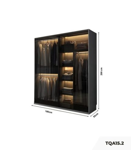 Tủ quần áo Cánh Mở Gỗ kết hợp Khung nhôm Kính màu 180x200 TQA15.2 - Graphite