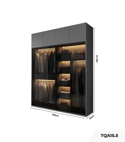 Tủ quần áo Cánh Mở Gỗ kết hợp Khung nhôm Kính màu 180x240 TQA15.5 - Graphite