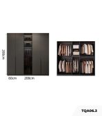 Tủ quần áo Cánh Mở Gỗ kết hợp Khung nhôm Kính màu 200x200 TQA06.3 - Graphite