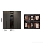 Tủ quần áo Cánh Mở Gỗ kết hợp Khung nhôm Kính màu 200x200 TQA06.3 - Graphite