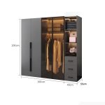 Tủ quần áo Cánh Mở Gỗ kết hợp Khung nhôm Kính màu 200x200 TQA14.4 - Graphite