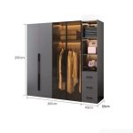Tủ quần áo Cánh Mở Gỗ kết hợp Khung nhôm Kính màu 200x200 TQA14.4 - Graphite