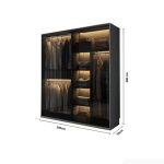 Tủ quần áo Cánh Mở Gỗ kết hợp Khung nhôm Kính màu 200x200 TQA15.3 - Graphite