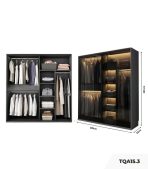 Tủ quần áo Cánh Mở Gỗ kết hợp Khung nhôm Kính màu 200x200 TQA15.3 - Graphite