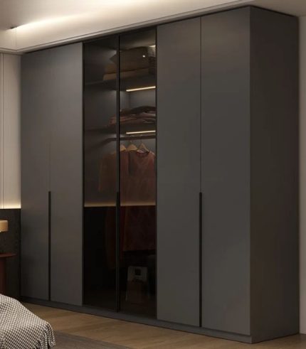 Tủ quần áo Cánh Mở Gỗ kết hợp Khung nhôm Kính màu 200x240 TQA06.6 - Graphite