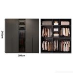 Tủ quần áo Cánh Mở Gỗ kết hợp Khung nhôm Kính màu 200x240 TQA06.6 - Graphite