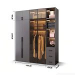 Tủ quần áo Cánh Mở Gỗ kết hợp Khung nhôm Kính màu 200x240 TQA14.8 - Graphite