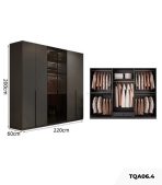 Tủ quần áo Cánh Mở Gỗ kết hợp Khung nhôm Kính màu 220x200 TQA06.4 - Graphite