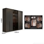 Tủ quần áo Cánh Mở Gỗ kết hợp Khung nhôm Kính màu 220x200 TQA06.4 - Graphite