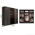 Tủ quần áo Cánh Mở Gỗ kết hợp Khung nhôm Kính màu 220x240 TQA06.7 - Graphite