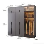 Tủ quần áo Cánh Mở Gỗ kết hợp Khung nhôm Kính màu 240x240 TQA14.9 - Graphite