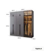 Tủ quần áo Cánh Mở Gỗ kết hợp Khung nhôm Kính màu 240x240 TQA14.9 - Graphite