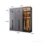 Tủ quần áo Cánh Mở Gỗ kết hợp Khung nhôm Kính màu 240x240 TQA14.9 - Graphite