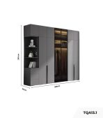 Tủ quần áo Cánh Mở Gỗ kết hợp Khung nhôm Kính màu 280x240 TQA13.1 - Graphite