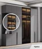 Tủ quần áo Cánh Mở Gỗ kết hợp Khung nhôm Kính màu 280x240 TQA13.1 - Graphite