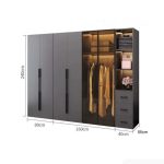 Tủ quần áo Cánh Mở Gỗ kết hợp Khung nhôm Kính màu 280x240 TQA14.10 - Graphite