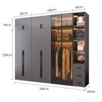 Tủ quần áo Cánh Mở Gỗ kết hợp Khung nhôm Kính màu 280x240 TQA14.10 - Graphite