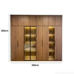 Tủ quần áo Cánh Mở Gỗ kết hợp Khung nhôm Kính màu 300x260 TQA08.1 - Walnut