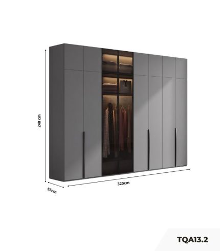 Tủ quần áo Cánh Mở Gỗ kết hợp Khung nhôm Kính màu 320x240 TQA13.2 - Graphite