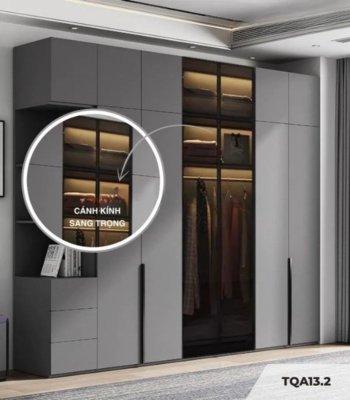 Tủ quần áo Cánh Mở Gỗ kết hợp Khung nhôm Kính màu 320x240 TQA13.2 - Graphite