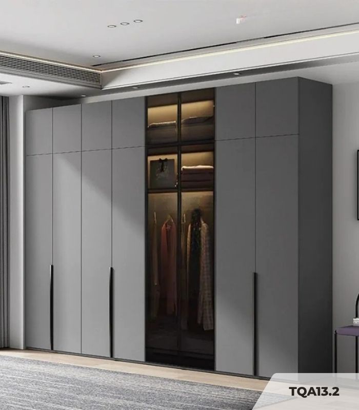 Tủ quần áo Cánh Mở Gỗ kết hợp Khung nhôm Kính màu 320x240 TQA13.2 - Graphite