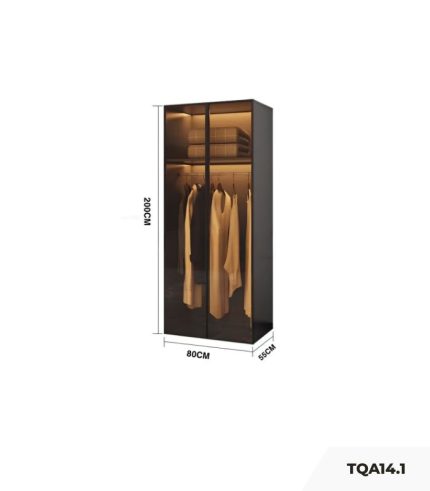 Tủ quần áo Cánh Mở Gỗ kết hợp Khung nhôm Kính màu 80x200 TQA14.1 - Graphite