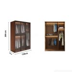 Tủ quần áo Cánh Mở Gỗ kết hợp Khung nhôm Kính sọc trong 120x200 TQA07.1 - Walnut