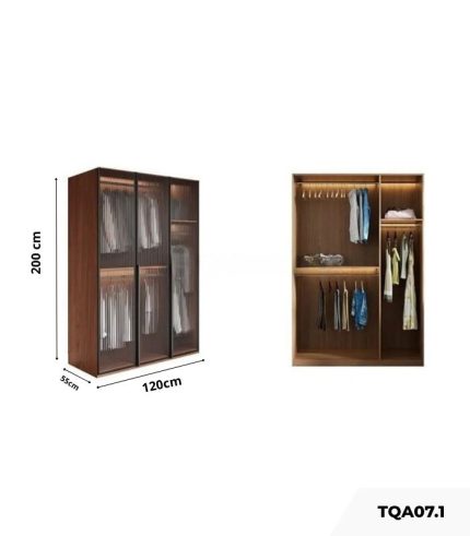 Tủ quần áo Cánh Mở Gỗ kết hợp Khung nhôm Kính sọc trong 120x200 TQA07.1 - Walnut