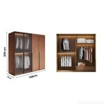 Tủ quần áo Cánh Mở Gỗ kết hợp Khung nhôm Kính sọc trong 160x200 TQA07.2 - Walnut