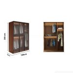 Tủ quần áo Cánh Mở Gỗ kết hợp Khung nhôm Kính sọc trong 160x200 TQA07.2 - Walnut