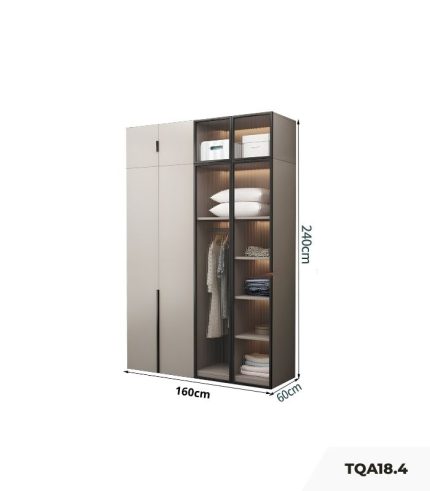 Tủ quần áo Cánh Mở Gỗ kết hợp Khung nhôm Kính sọc trong 160x240 TQA18.4 - Latte