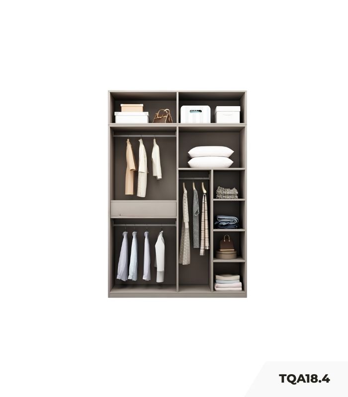Tủ quần áo Cánh Mở Gỗ kết hợp Khung nhôm Kính sọc trong 160x240 TQA18.4 - Latte