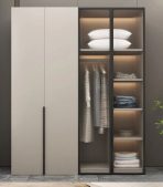 Tủ quần áo Cánh Mở Gỗ kết hợp Khung nhôm Kính sọc trong 160x240 TQA18.4 - Latte