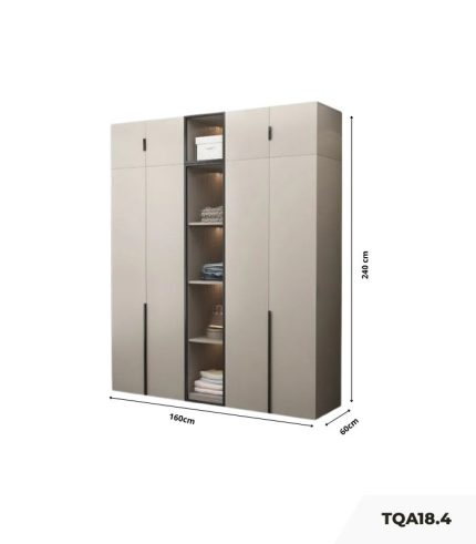 Tủ quần áo Cánh Mở Gỗ kết hợp Khung nhôm Kính sọc trong 160x240 TQA18.4 - Latte