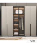 Tủ quần áo Cánh Mở Gỗ kết hợp Khung nhôm Kính sọc trong 180x200 TQA18.2 - Latte