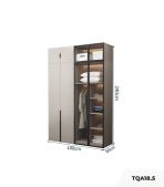Tủ quần áo Cánh Mở Gỗ kết hợp Khung nhôm Kính sọc trong 180x240 TQA18.5 - Latte