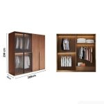 Tủ quần áo Cánh Mở Gỗ kết hợp Khung nhôm Kính sọc trong 200x200 TQA07.3 - Walnut
