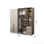 Tủ quần áo Cánh Mở Gỗ kết hợp Khung nhôm Kính sọc trong 200x200 TQA18.3 - Latte
