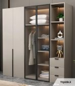 Tủ quần áo Cánh Mở Gỗ kết hợp Khung nhôm Kính sọc trong 200x200 TQA18.3 - Latte